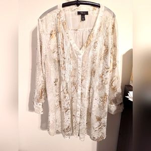 NWT-Blouse - White/Gold - Roll up sleeves with button